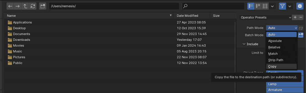 Set the Path Mode parameter to copy.