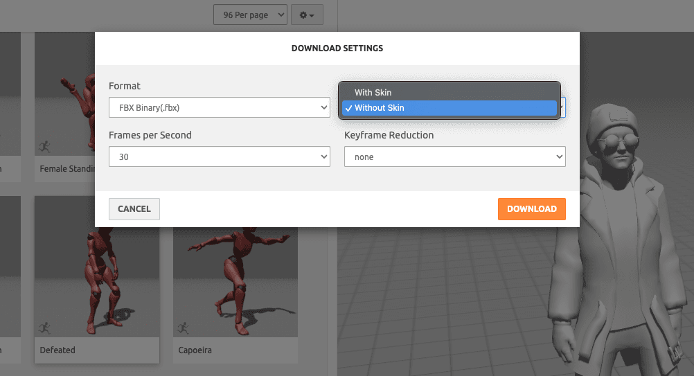 Download animations without skin.