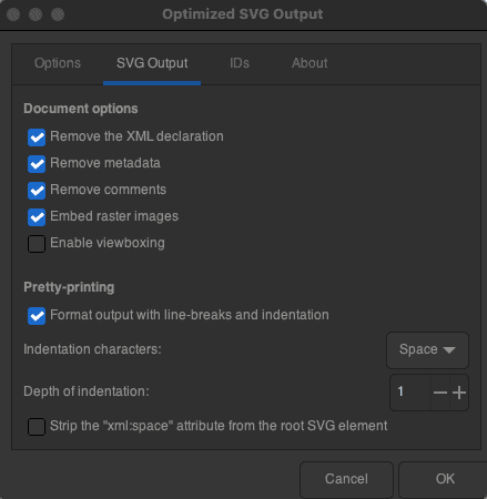 Configuración básica para guardar en SVG Optimizado.