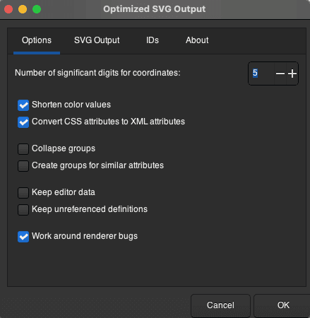 Configuración básica para guardar en SVG Optimizado.