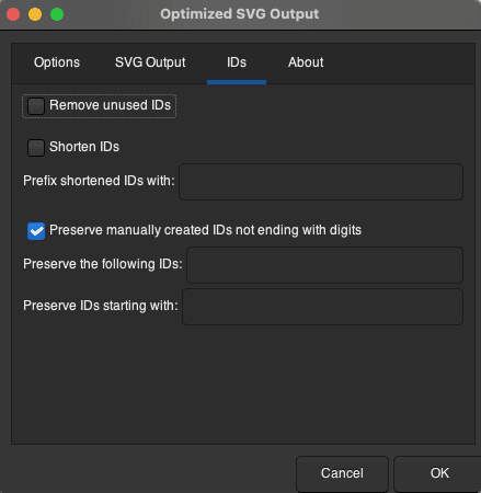 Configuración básica para guardar en SVG Optimizado.