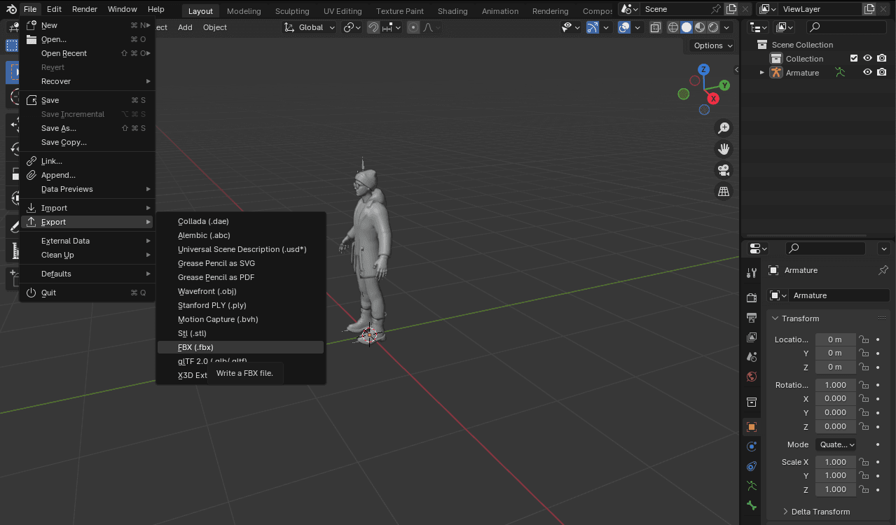 Export in FBX format